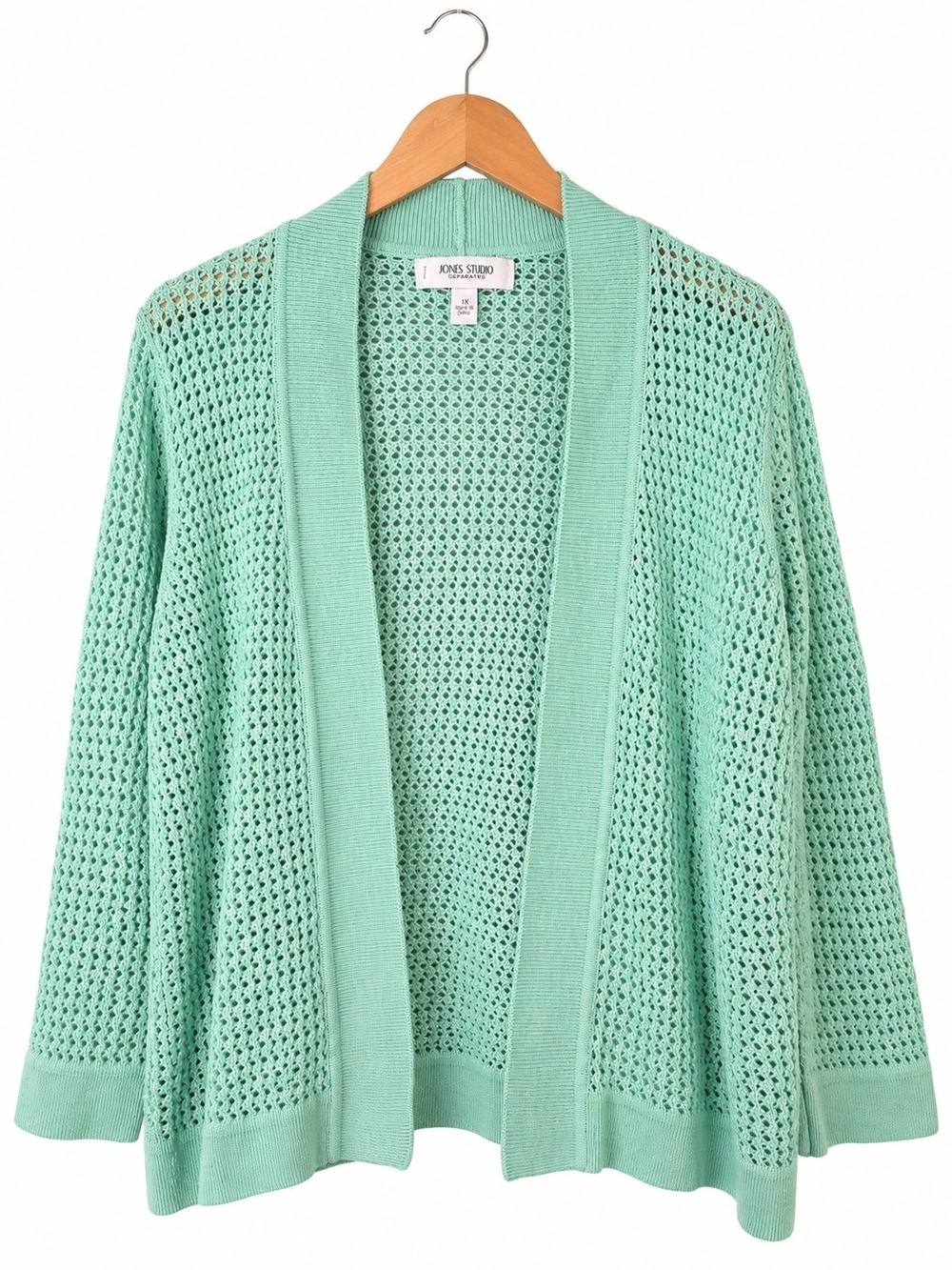 Jones Studio Separates Open Knit Cardigan Sweater 1X Mint Green